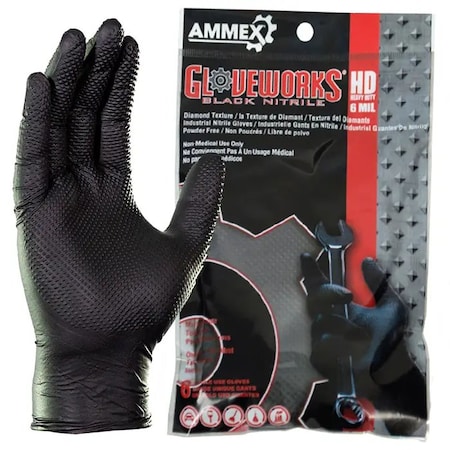 Gloveworks Disposable Gloves, Nitrile, One Size, 6 PK, Black GWHD6PKBLK